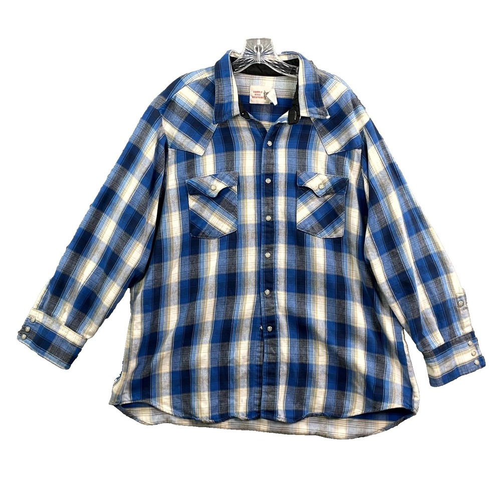 Vintage Saddle King Western Shirt Men 3XL Plaid Flannel Cowboy Rancher Rodeo USA